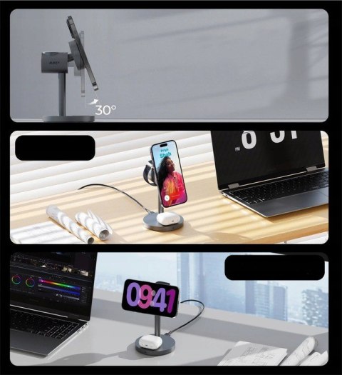 LC-MC311 3w1 ładowarka bezprzewodowa MagSafe Qi2 15W + ładowarka PD 30W