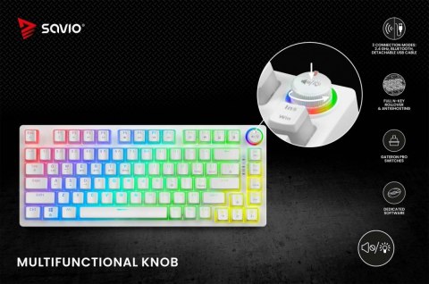 Klawiatura mechaniczna bezprzewodowa PHENIX WHITE Gateron Red Pro, Pudding