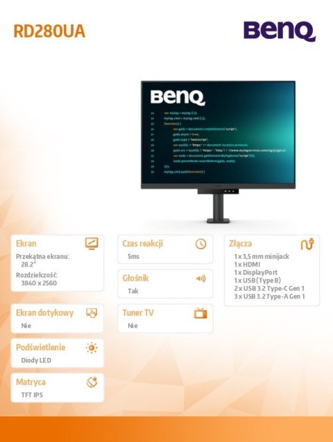 Monitor 28 cali RD280UA 4K IPS 5ms/IPS/1200:1/HDMI/DP