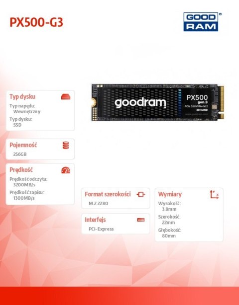 Dysk SSD PX500-G3 256GB M.2 PCIe 3x4 NVMe Dysk SSD PX500-G3 256GB M.2 PCIe 3x4 NVMe