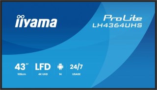 Monitor 43 cale LH4364UHS-B1AG 24/7,VA,ANDROID14,4K,500cd,4000:1,2xHDMI,USB-C,RJ45, RS-232c, IR, 2x10W, 2xUSB, UCHWYT ŚCIENNY