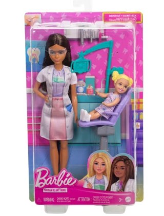 Lalka Barbie Lekarz Dentystka z pacjentem ciemne włosy