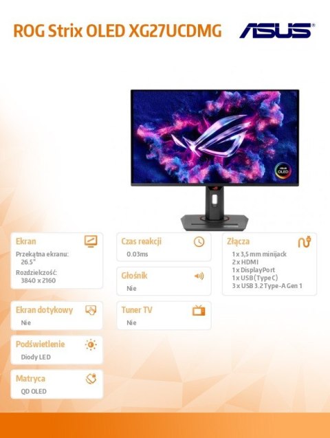 Monitor 27 cali XG27UCDMG OLED 4K 240Hz HDMI DP USB-C Monitor 27 cali XG27UCDMG OLED 4K 240Hz HDMI DP USB-C