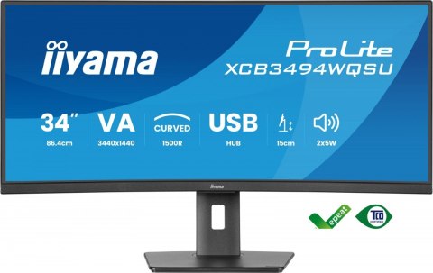 Monitor 34 cali XCB3494WQSU-B1 VA,UWQHD,1500R,2xHDMI,DP,2xUSB,2xUSB-C