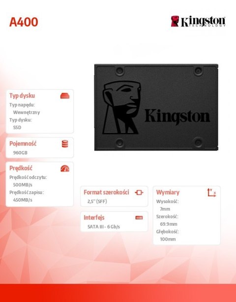 Dysk SSD A400 series 960GB SATA3 2.5 Dysk SSD A400 series 960GB SATA3 2.5