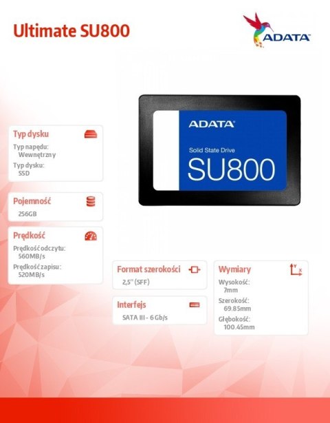 Dysk SSD Ultimate SU800 256GB S3 560/520 MB/s TLC 3D Dysk SSD Ultimate SU800 256GB S3 560/520 MB/s TLC 3D