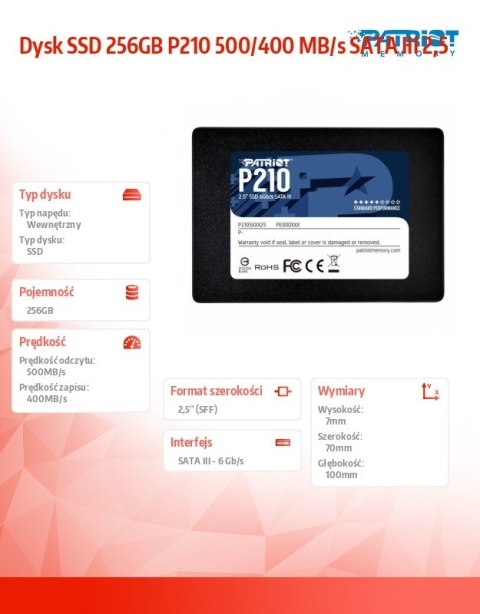 Dysk SSD 256GB P210 500/400 MB/s SATA III 2,5 Dysk SSD 256GB P210 500/400 MB/s SATA III 2,5