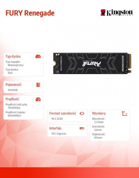 Dysk SSD FURY Renegade 1000G PCIe 4.0 NVMe M.2 Dysk SSD FURY Renegade 1000G PCIe 4.0 NVMe M.2