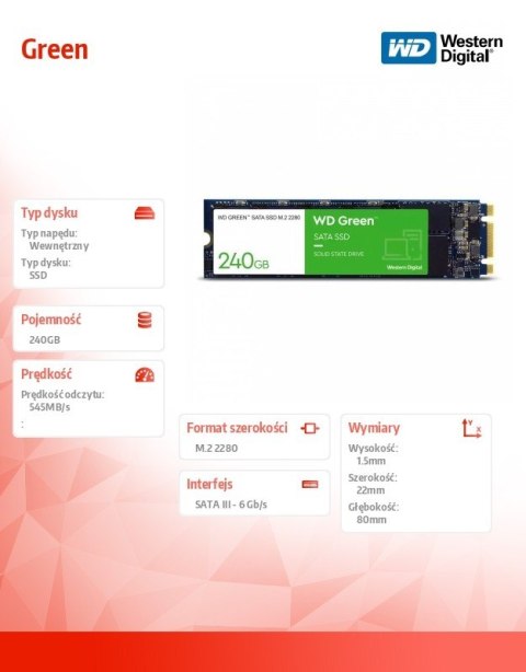 Dysk SSD Green 240GB SATA M.2 2280 WDS240G3G0B Dysk SSD Green 240GB SATA M.2 2280 WDS240G3G0B