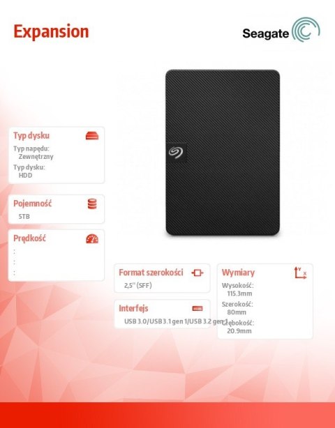 Dysk zewnętrzny Expansion 5TB 2,5 STKM5000400 czarny Dysk zewnętrzny Expansion 5TB 2,5 STKM5000400 czarny