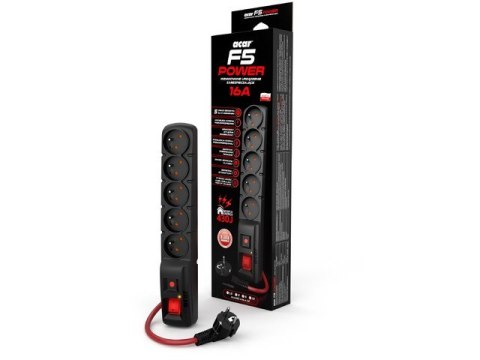 Listwa zasilająca F5 Power 1.5m 16A (5 gniazd) Czarna Listwa zasilająca F5 Power 1.5m 16A (5 gniazd) Czarna