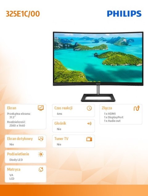 Monitor 325E1C 31.5 cala Curved VA HDMI DP Monitor 325E1C 31.5 cala Curved VA HDMI DP