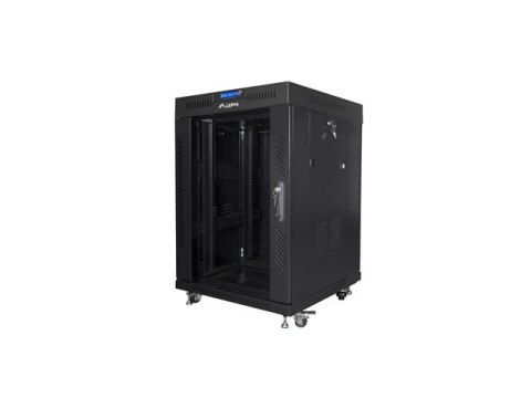 Szafa instalacyjna Rack stojąca 19 15U 600X600 czarna, drzwi sklane (flat pack) Szafa instalacyjna Rack stojąca 19 15U 600X600 czarna, drzwi sklane (flat pack)