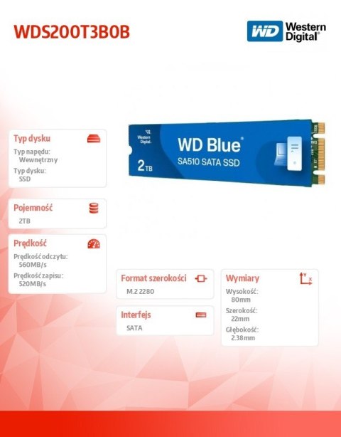 Dysk SSD Blue 2TB SA510 M.2 2280 WDS200T3B0B Dysk SSD Blue 2TB SA510 M.2 2280 WDS200T3B0B