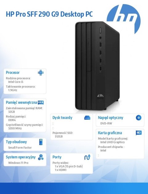 Komputer 290 Pro SFF G9 i5-14500 512GB/32GB/DVD/W11P A54Y7ET Komputer 290 Pro SFF G9 i5-14500 512GB/32GB/DVD/W11P A54Y7ET