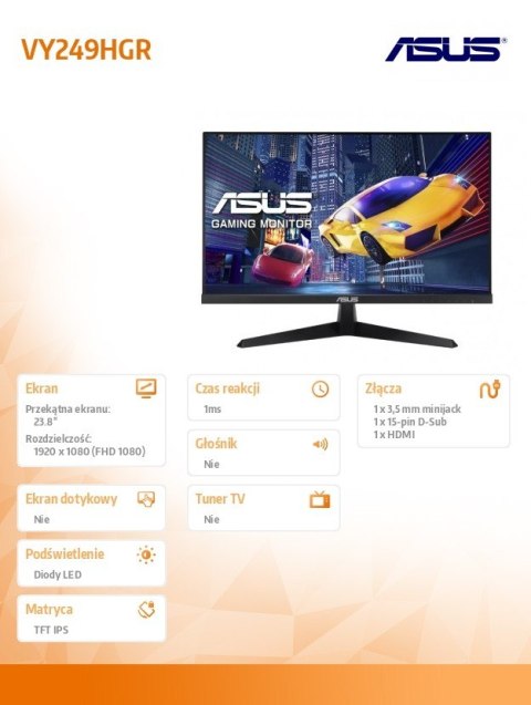 Monitor 23.8 cala VY249HGR FHD IPS 120Hz HDMI VGA 1MS