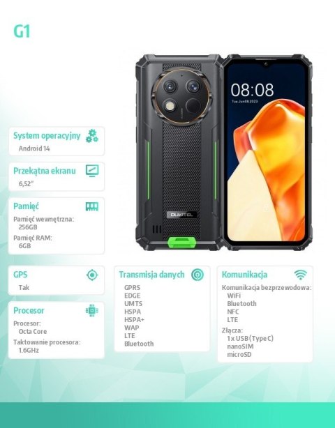 Smartfon G1 4G 6/256GB IP69K Zielony Smartfon G1 4G 6/256GB IP69K Zielony