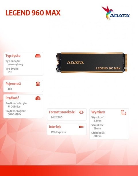 Dysk SSD LEGEND 960 MAX 1TB PCIe 4x4 7.4/6 GB/s M2 Dysk SSD LEGEND 960 MAX 1TB PCIe 4x4 7.4/6 GB/s M2