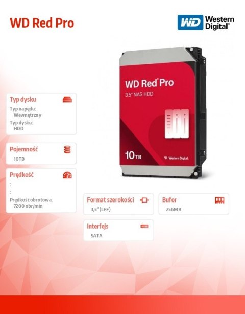Dysk HDD Red Pro 10TB 3,5 cala 256 MB SATA 7200rp WD103KFBX Dysk HDD Red Pro 10TB 3,5 cala 256 MB SATA 7200rp WD103KFBX