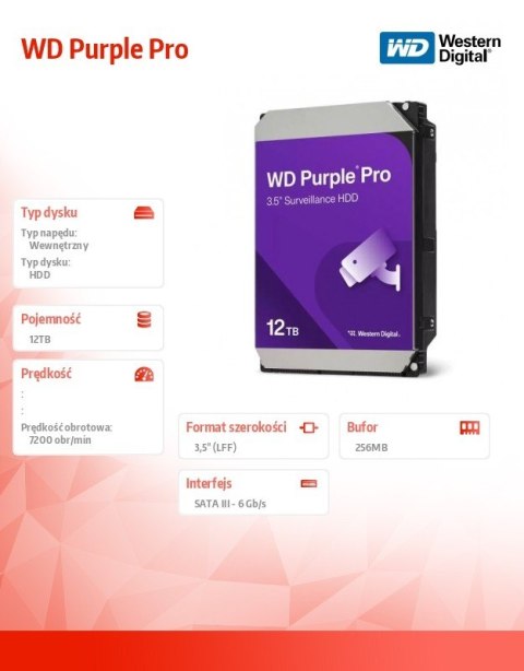 Dysk twardy Purple Pro 12TB 3,5 256MB SATAIII Dysk twardy Purple Pro 12TB 3,5 256MB SATAIII