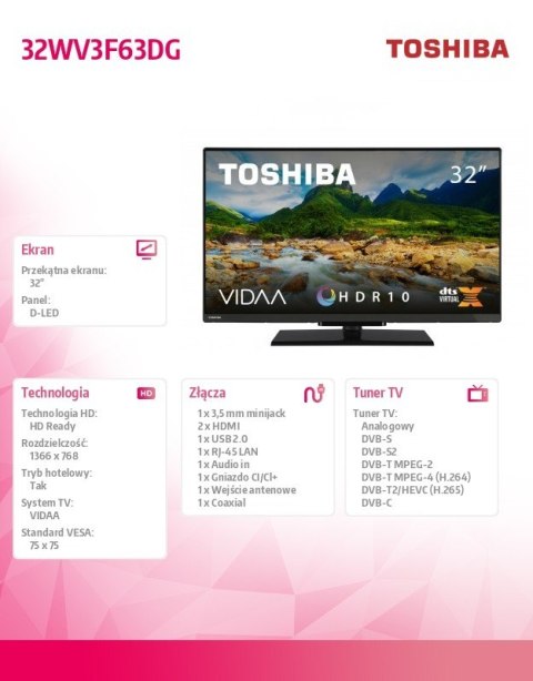 Telewizor LED 32 cale 32WV3F63DG