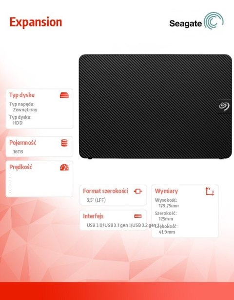 Dysk zewnętrzny Expansion 16TB 3,5 STKP16000400 czarny Dysk zewnętrzny Expansion 16TB 3,5 STKP16000400 czarny