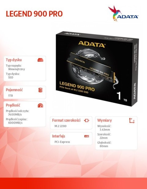 Dysk SSD LEGEND 900 Pro 1TB PCIe 4x4 7.4/6 GB/s M.2 Dysk SSD LEGEND 900 Pro 1TB PCIe 4x4 7.4/6 GB/s M.2