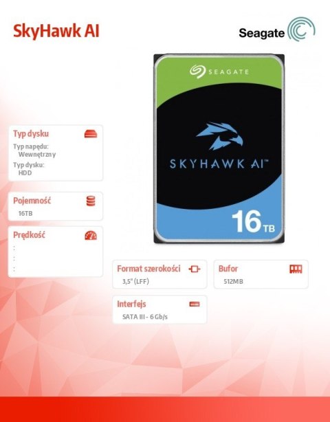 Dysk twardy SkyHawk AI 16TB 3,5 cali 512MB Dysk twardy SkyHawk AI 16TB 3,5 cali 512MB