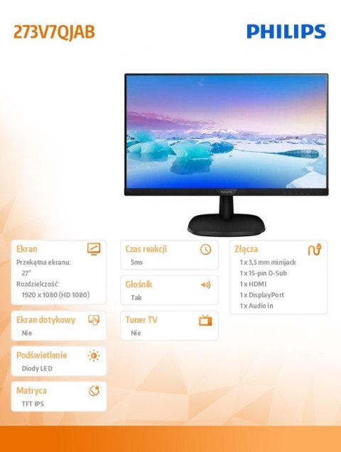 Monitor 27 273V7QJAB IPS HDMI DP Głośniki Monitor 27 273V7QJAB IPS HDMI DP Głośniki