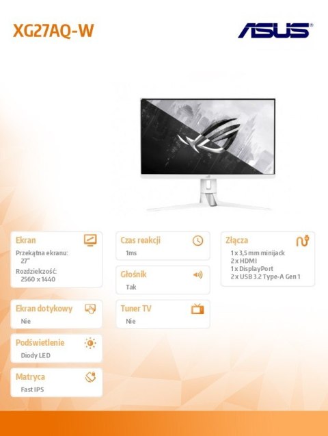 Monitor 27 cali XG27AQ-W GAMING BK/1MS/EU