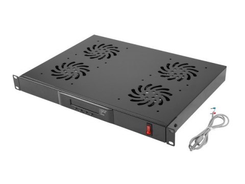 Panel wentylacyjny LCD poziomy 1U z termostatem do szaf, 19 cali, 4 wentylatory, 230V, czarny Panel wentylacyjny LCD poziomy 1U z termostatem do szaf, 19 cali, 4 wentylatory, 230V, czarny