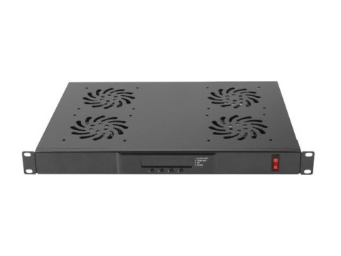 Panel wentylacyjny LCD poziomy 1U z termostatem do szaf, 19 cali, 4 wentylatory, 230V, czarny Panel wentylacyjny LCD poziomy 1U z termostatem do szaf, 19 cali, 4 wentylatory, 230V, czarny