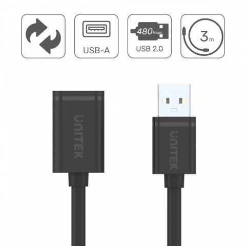 Przedłużacz USB 2.0 AM-AF, 0.5m; Y-C447GBK Przedłużacz USB 2.0 AM-AF, 0.5m; Y-C447GBK