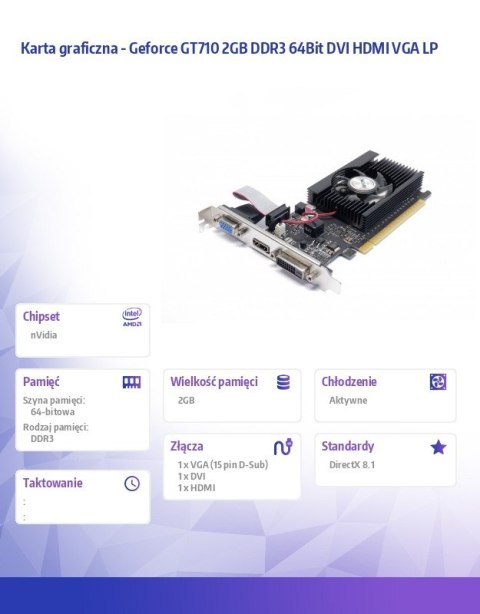 Karta graficzna - Geforce GT710 2GB DDR3 64Bit DVI HDMI VGA LP Karta graficzna - Geforce GT710 2GB DDR3 64Bit DVI HDMI VGA LP