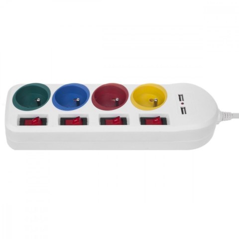 Listwa zasilająca z wyłącznikami 4 gniazda + 2xUSB przedłużacz MCE229W Biała Listwa zasilająca z wyłącznikami 4 gniazda + 2xUSB przedłużacz MCE229W Biała