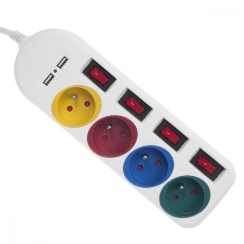 Listwa zasilająca z wyłącznikami 4 gniazda + 2xUSB przedłużacz MCE229W Biała Listwa zasilająca z wyłącznikami 4 gniazda + 2xUSB przedłużacz MCE229W Biała