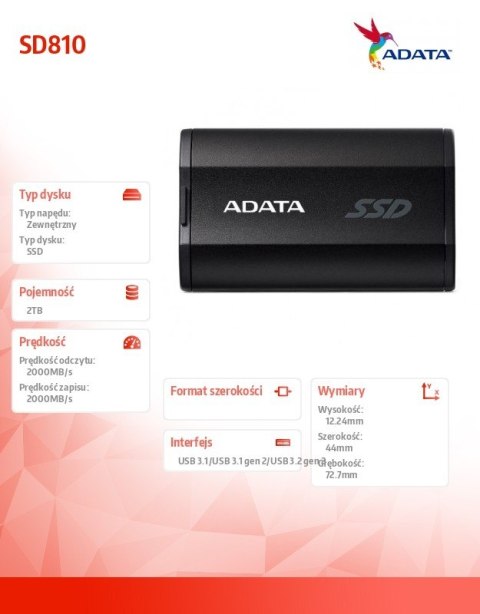 Dysk SSD External SD810 2TB USB3.2C 20Gb/s czarny Dysk SSD External SD810 2TB USB3.2C 20Gb/s czarny