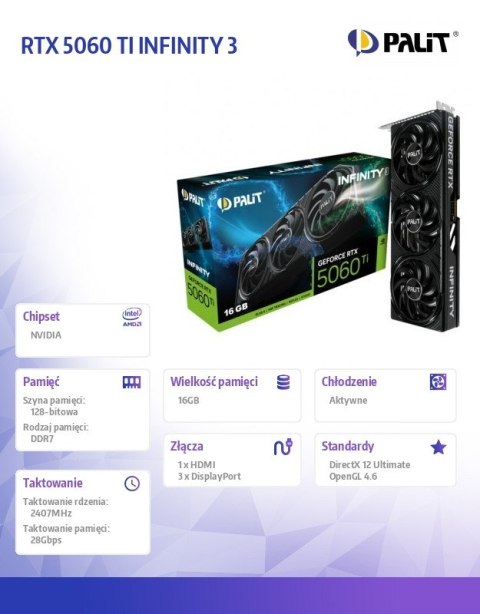 Karta graficzna RTX 5060 TI INFINITY 3 16GB GDDR7 128bit 3DP/HDMI