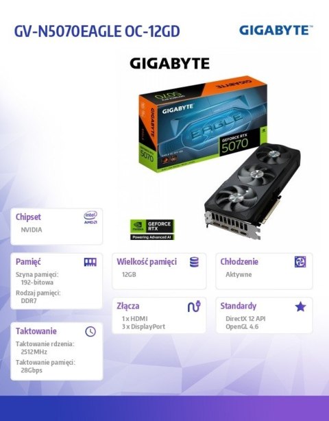 Karta graficzna GeForce RTX 5070 EAGLE OC SSF 12GB 192bit HDMI