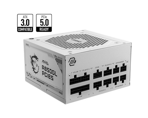 Zasilacz modularny MAG A850GL PCIE5 850W 80PLUS GOLD biały Zasilacz modularny MAG A850GL PCIE5 850W 80PLUS GOLD biały