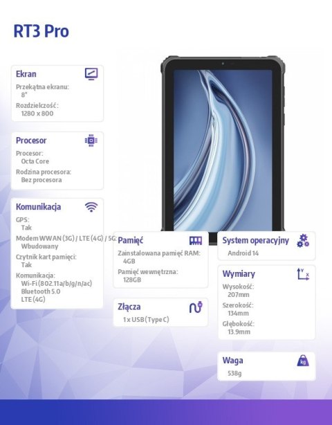 Tablet RT3 Pro 4G 8 cal 4/128GB czarny
