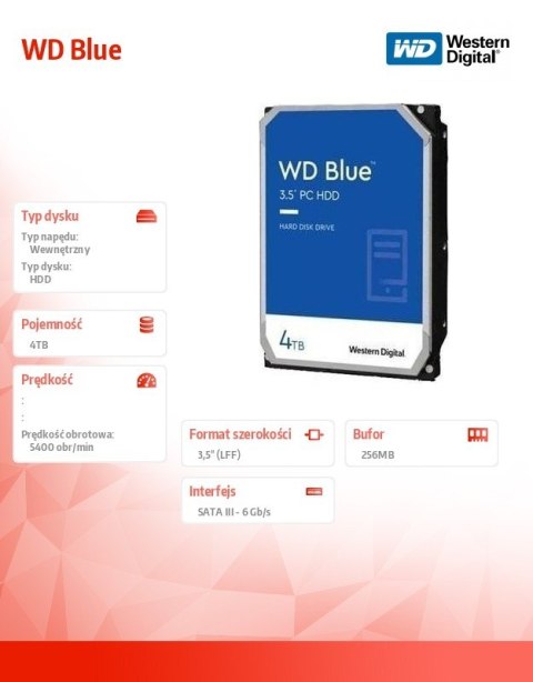 Dysk twardy WD Blue 4TB 3,5 256MB 5400RPM CMR Dysk twardy WD Blue 4TB 3,5 256MB 5400RPM CMR