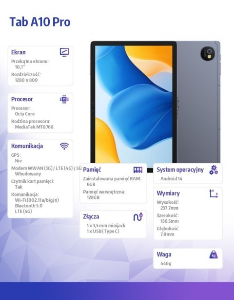 Tablet A10 Pro 6GB/128GB LTE szary