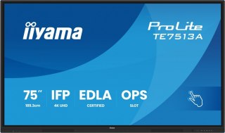 Monitor 75 cali TE7513A-B1AG INFRARED,40pkt,IPS,4K,7H,450cd/m2, WiFi,USB, ANDROID 14, Google EDLA,2x20W, UCHWYT CIENNY