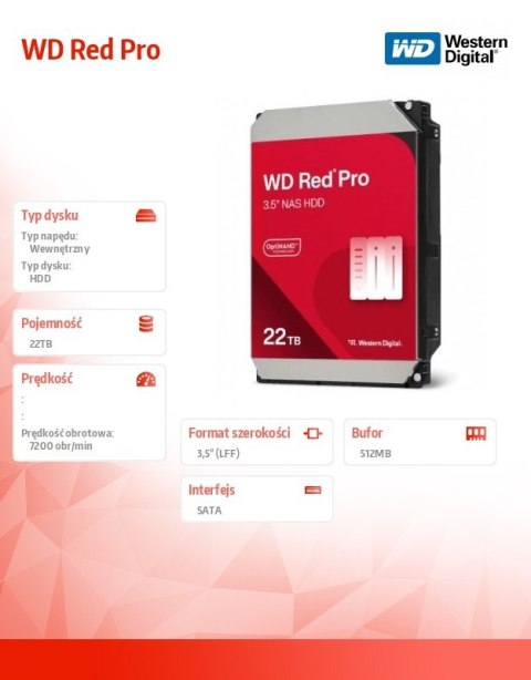 Dysk HDD Red Pro 22TB 3,5 512MB SATAIII/7200rpm Dysk HDD Red Pro 22TB 3,5 512MB SATAIII/7200rpm