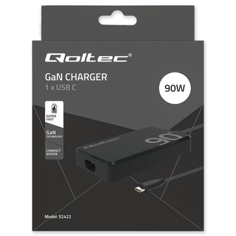 Ładowarka sieciowa 90W GaN Fast SLIM | PD | 5-20V | 4.5A | USB-C 3.1 | Laptop | MacBook | Smartfon | +kabel