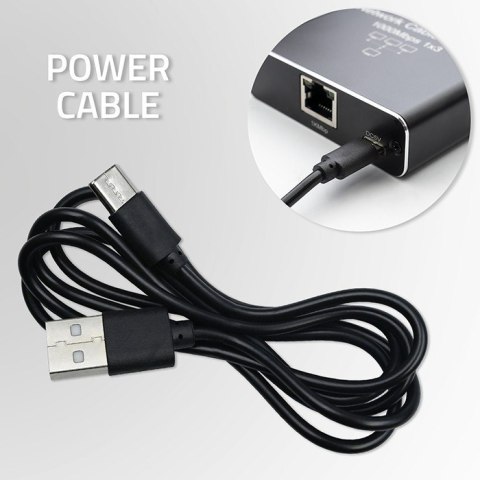 Rozdzielacz Splitter Ethernet mini SWITCH 1x3 RJ45 | 1000Mb/s | USB-C | Aluminium