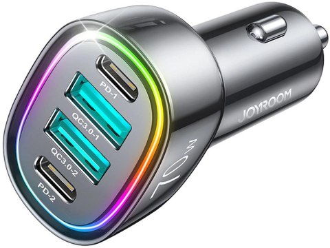 Joyroom ładowarka samochodowa 70W z 4 portami: 2 x USB C, 2 x USB czarna Joyroom ładowarka samochodowa 70W z 4 portami: 2 x USB C, 2 x USB czarna