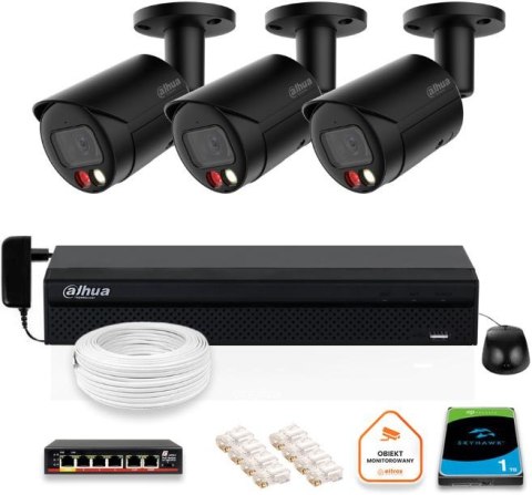 Zestaw monitoringu IP DAHUA 3x kamera IPC-HFW2849S-S-IL-0280B-BLACK 8MPX Zestaw monitoringu IP DAHUA 3x kamera IPC-HFW2849S-S-IL-0280B-BLACK 8MPX