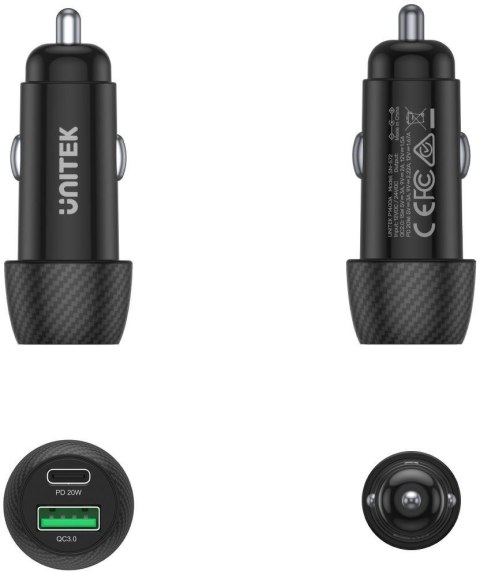 Unitek Ładowarka samochodowa 38W USB-A USB-C QC3..0 Unitek Ładowarka samochodowa 38W USB-A USB-C QC3..0